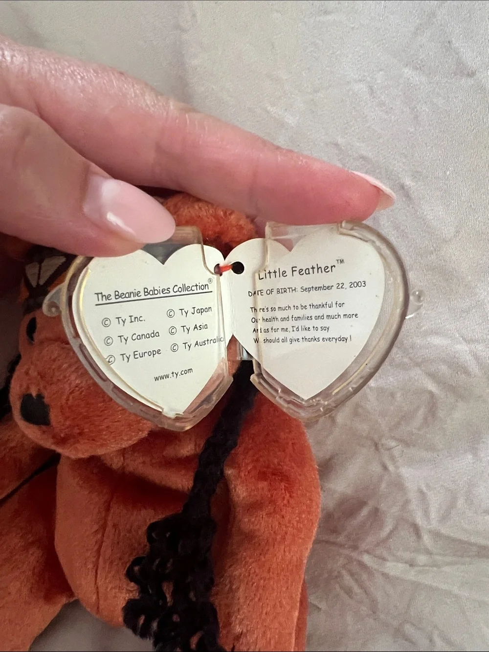 Ty Beanie Babies Little Feather Bear 2004 Plush w/ Tag Protector Thanksgiving